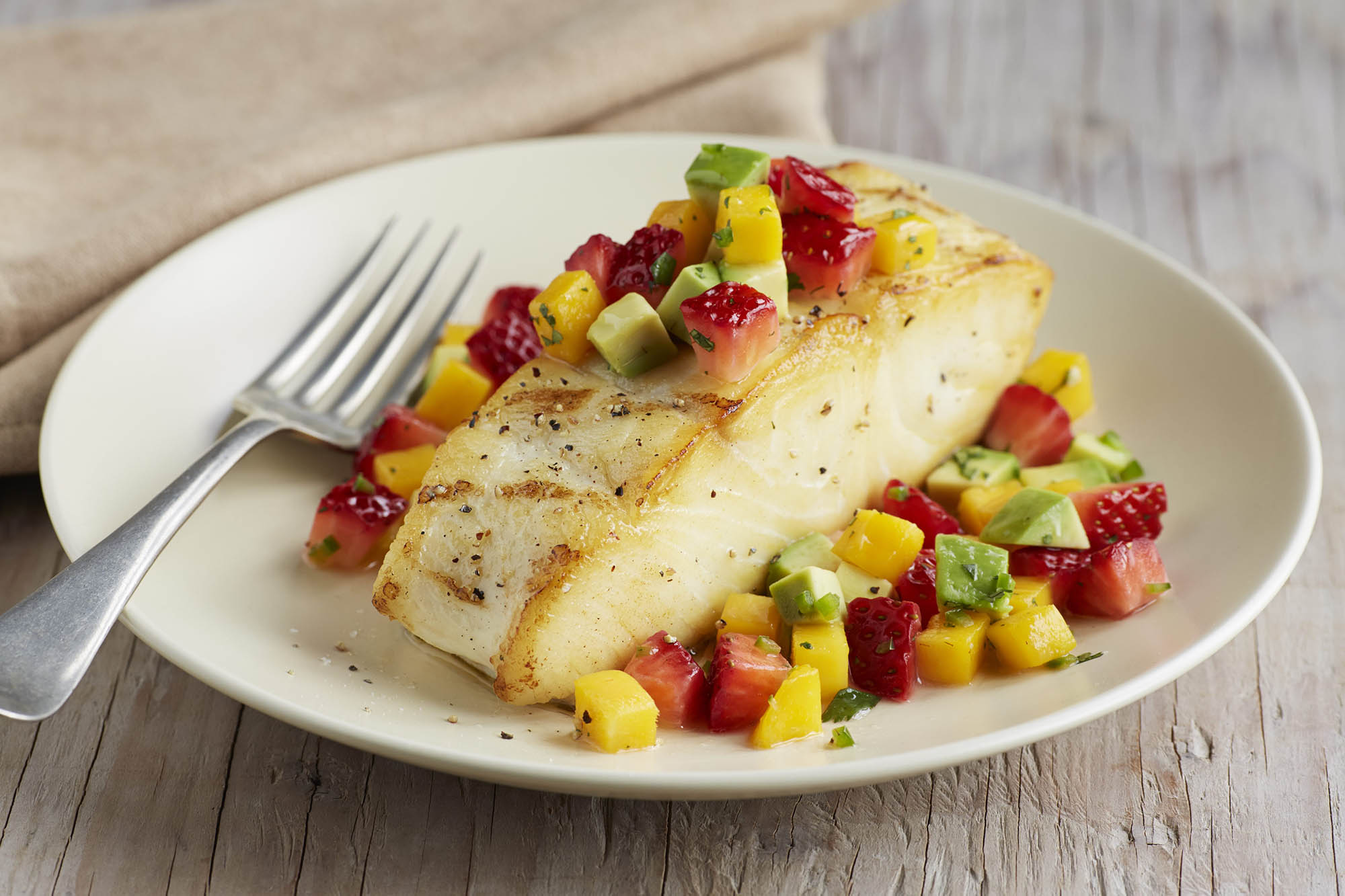Grilled Halibut with StrawberryMango Salsa