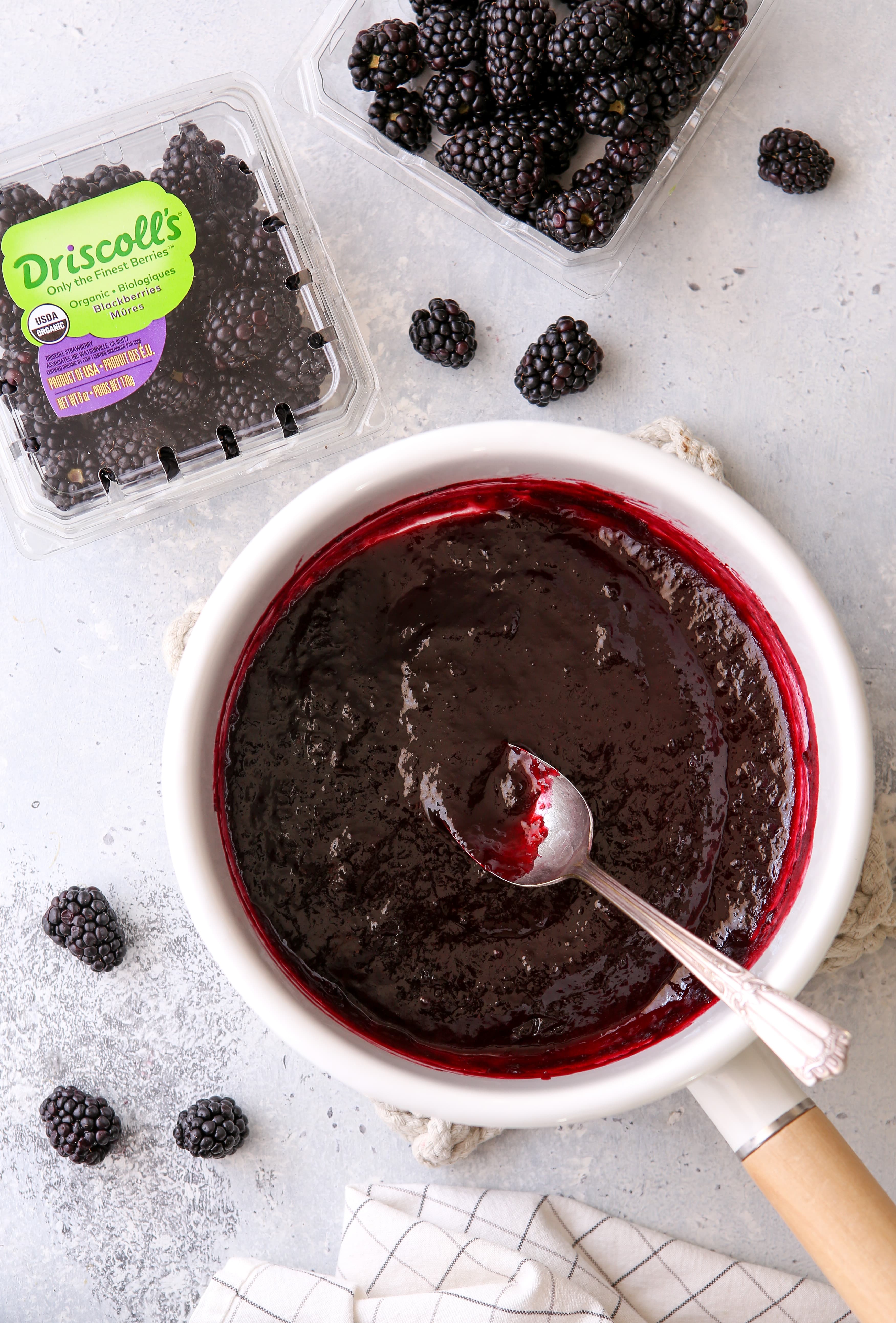 Blackberry sauce for the Gingerbread Linzer Cookies