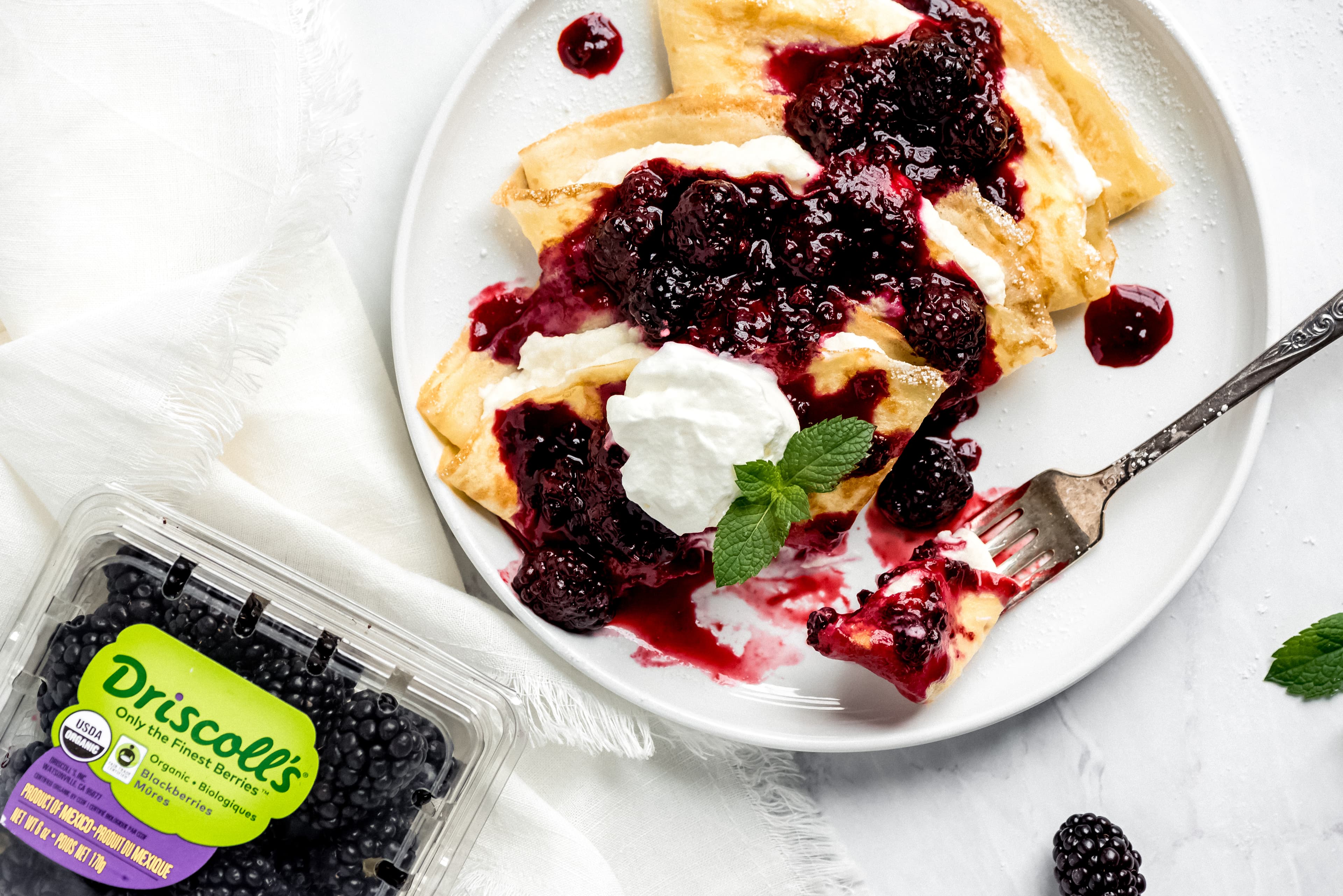 Lemon Crepes with Blackberry Compote