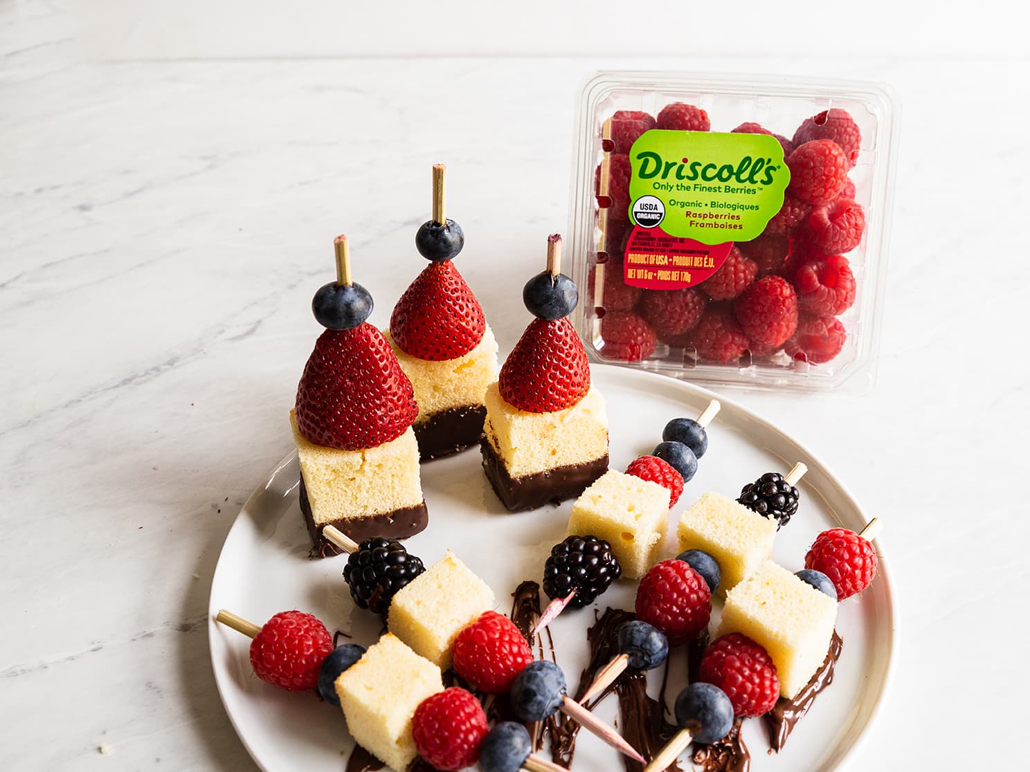 Driscoll's berries on skewers with pound cake