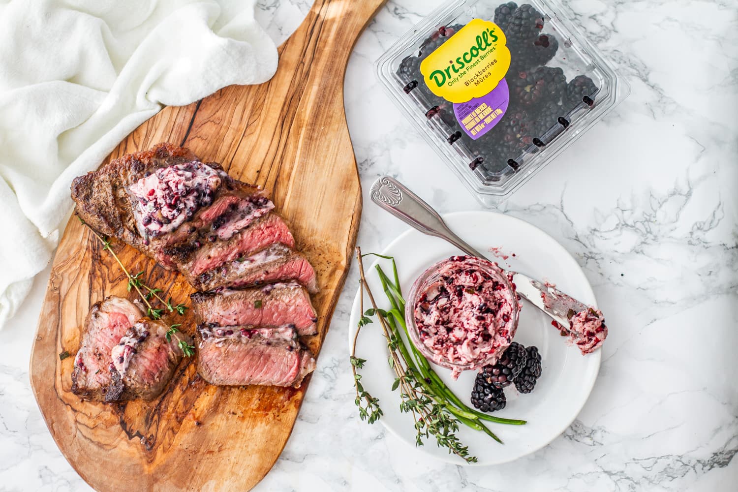 New York Strip Steak with Blackberry Herb Compound Butter