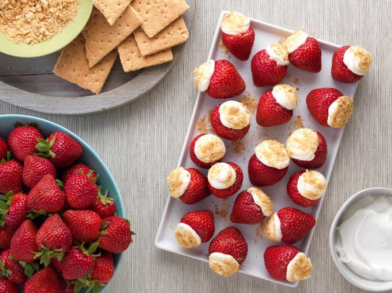 Driscoll's strawberries filled with cheesecake and topped with crushed graham crackers