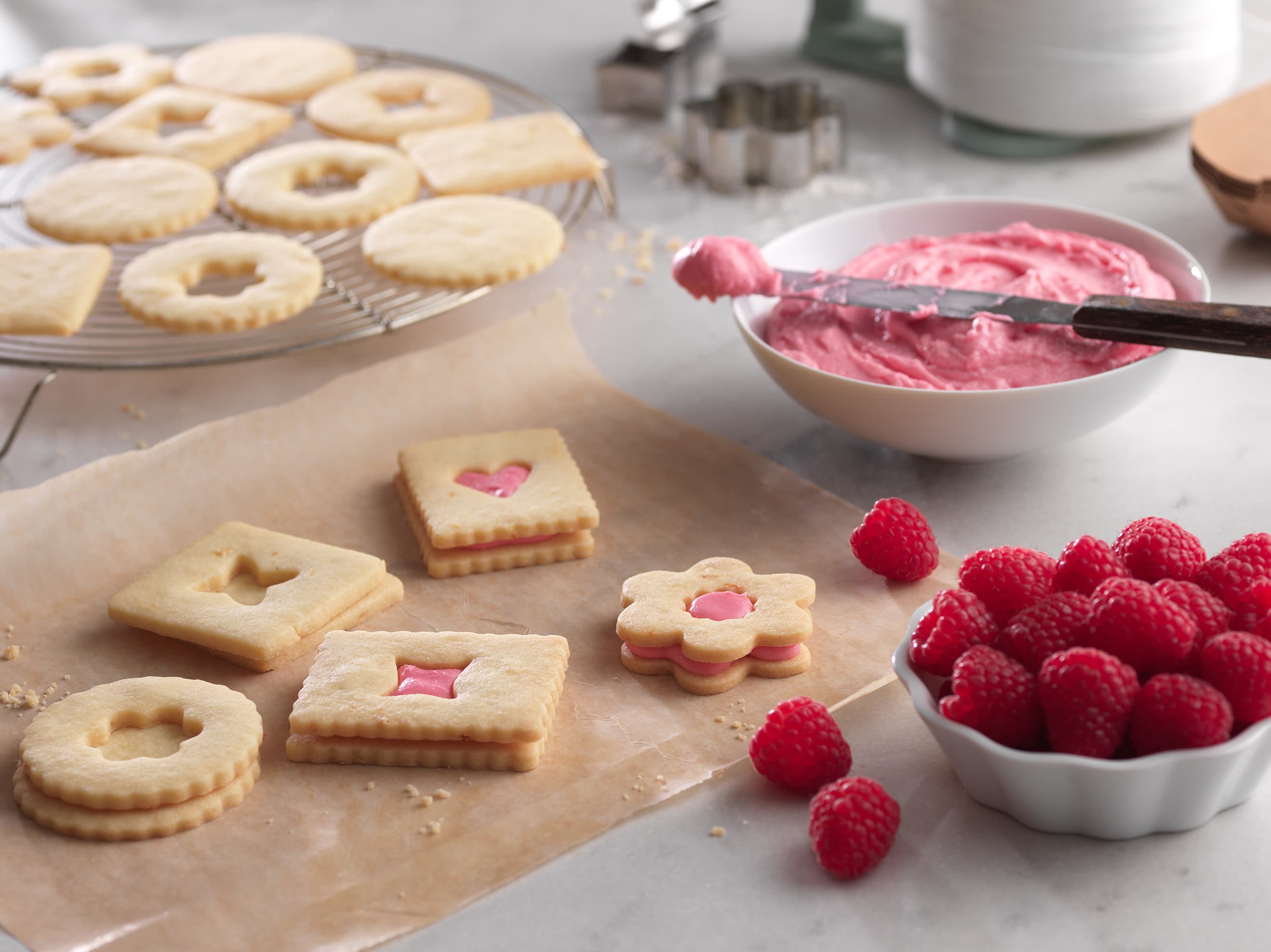 Raspberry Shortbread cookies with Driscoll's raspberries