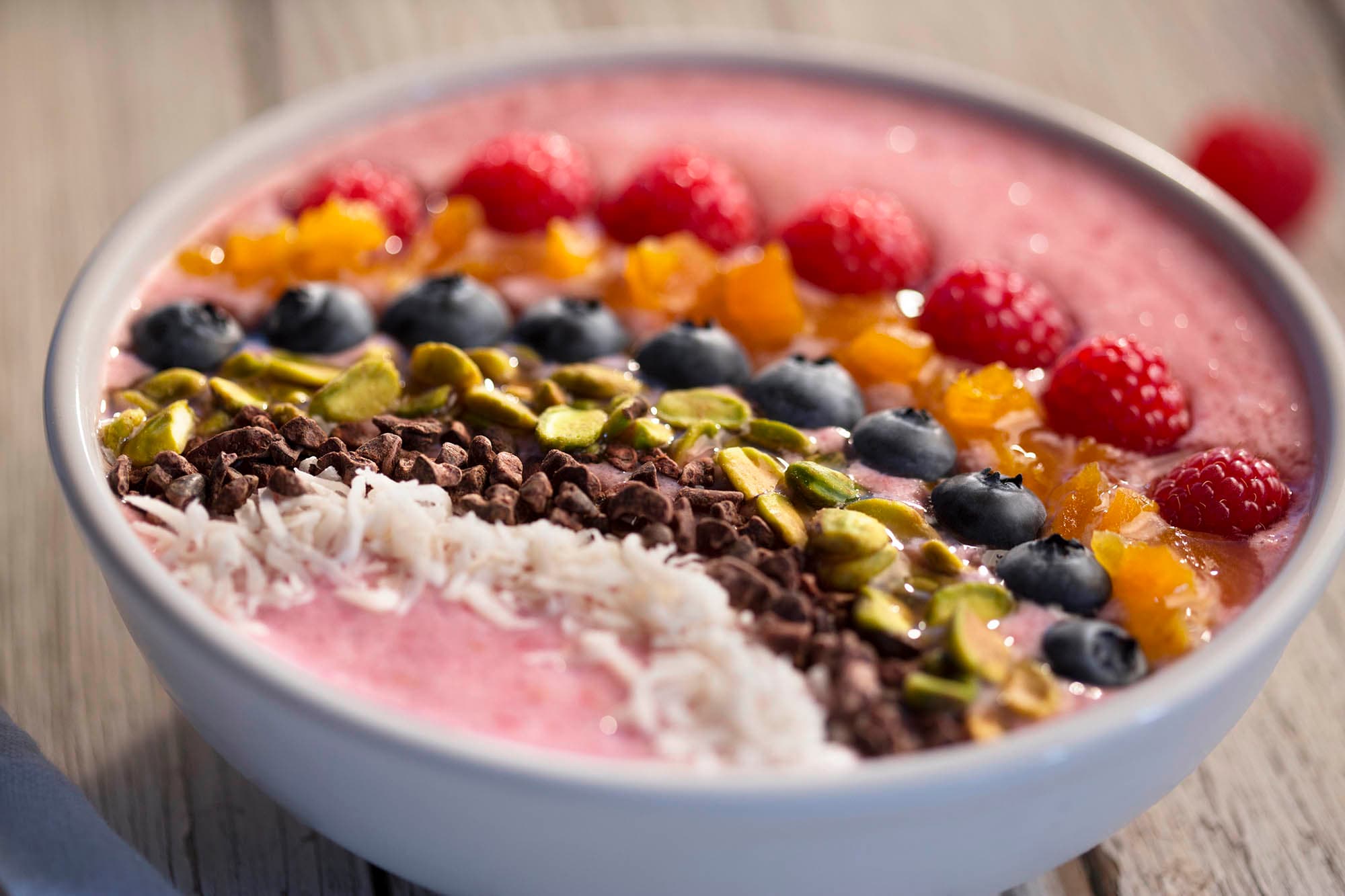 A berry rainbow smoothie bowl