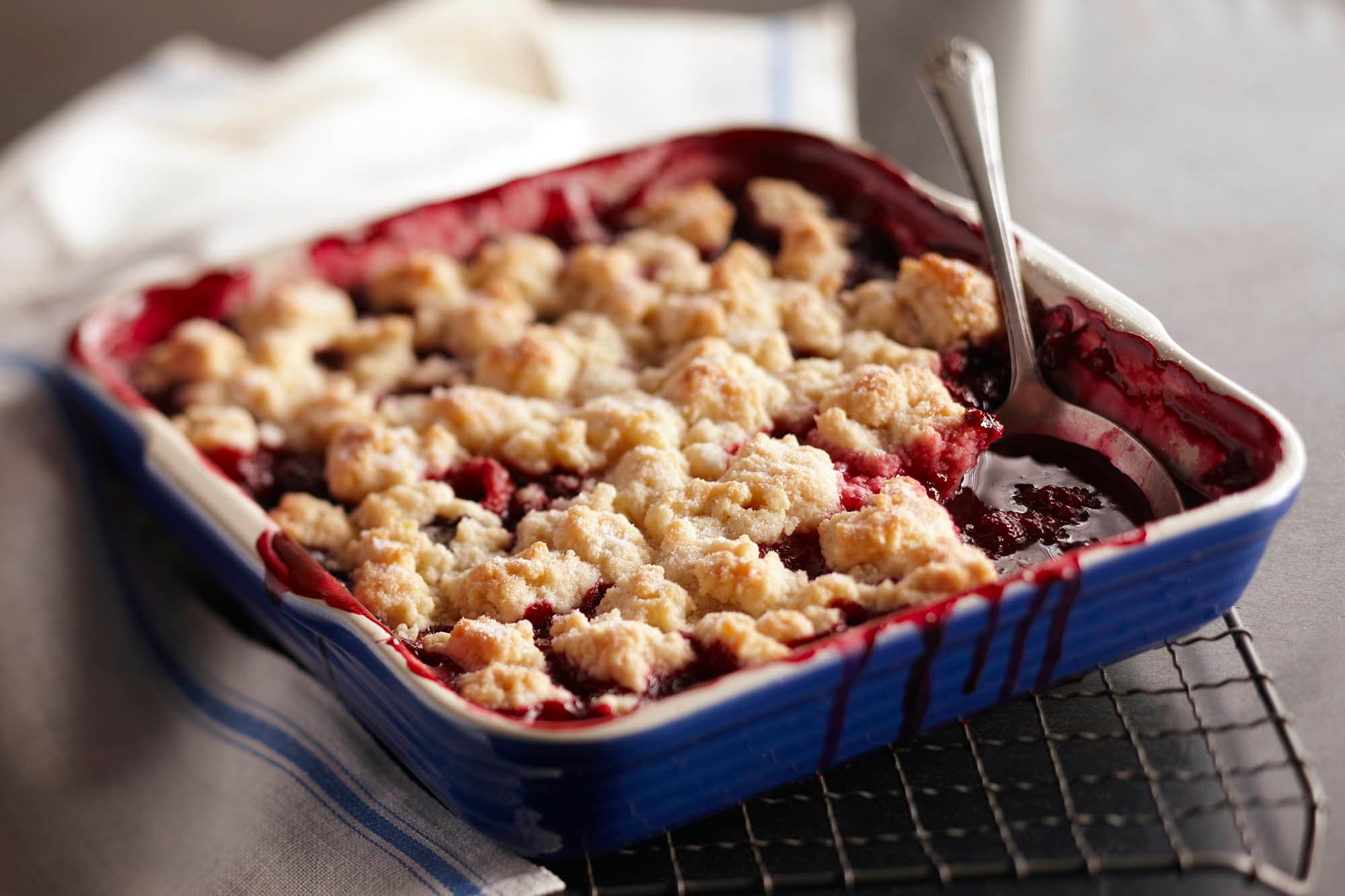 Pan of mixed berry cobbler