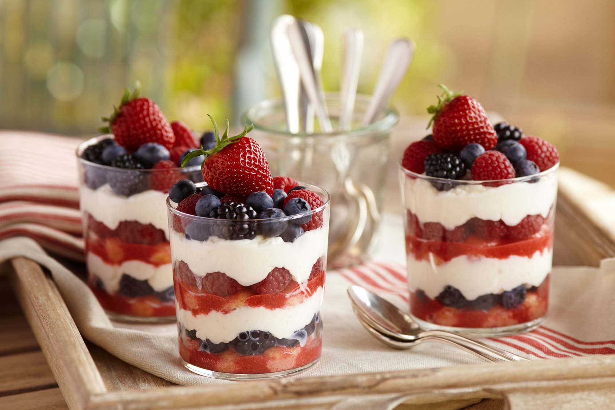 Layered tiramisu cups with mixed berries